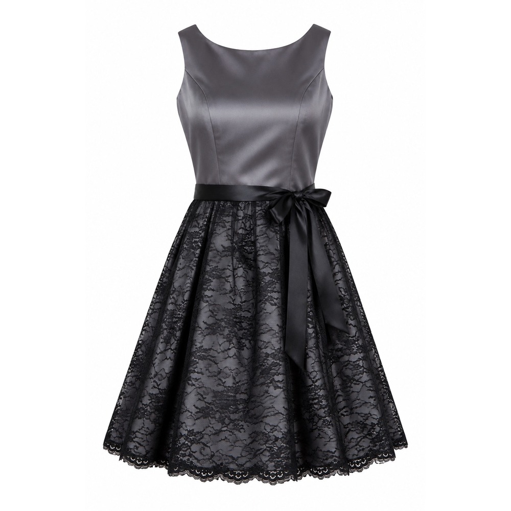 Sorella Vita Size 12 Gray BlackLace Satin Fit Flare Homecoming Cocktail Dress
